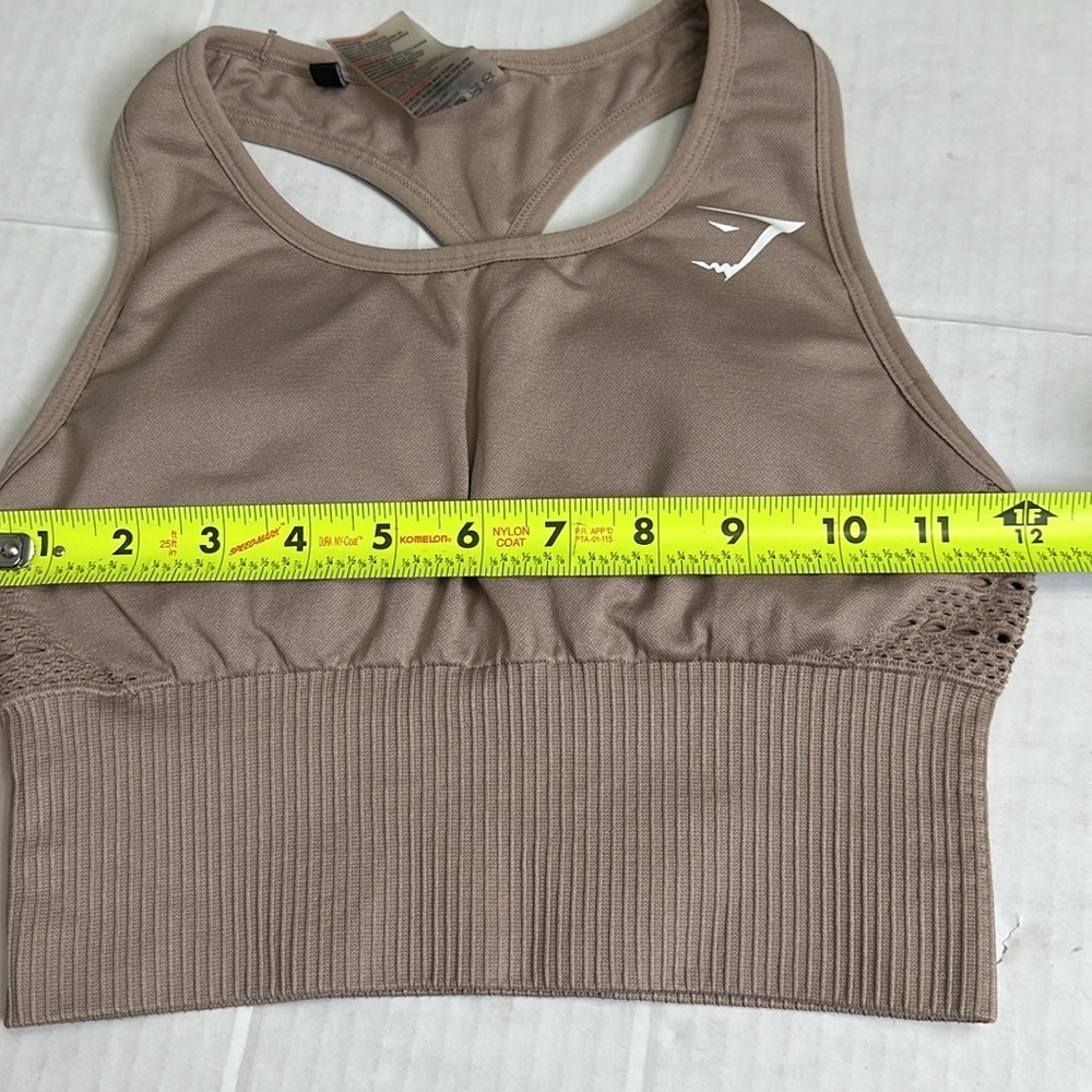 Gymshark Energy Seamless Crop Vest‎ XSmall Ribbed Taupe Padded Sports Bra Top - Picture 4 of 7